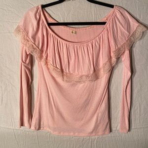 Hollister Pink Kids Blouse with Ruffle Lace